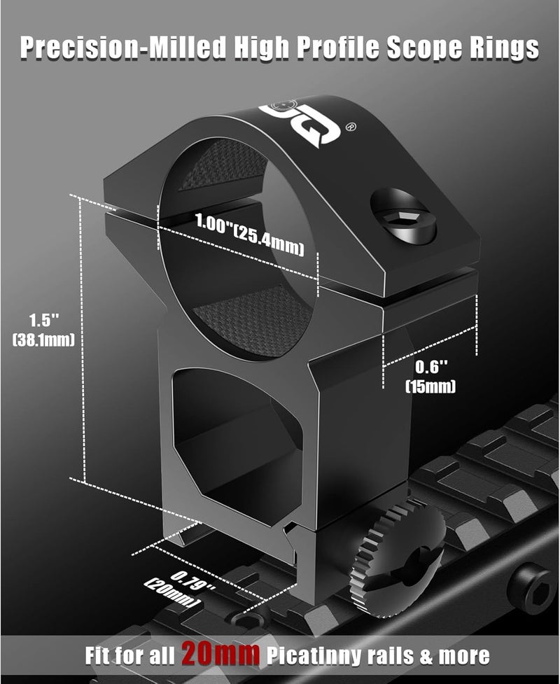 UUQ High Profile 1-Inch Scope Mount Rings, 2-Pack for for Dovetail and Picatinny Rails - Image 2